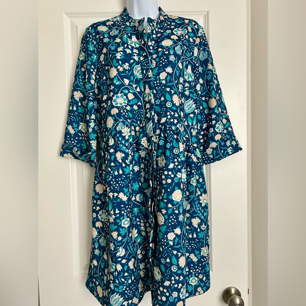 Tuckernuck Blue and White Floral Tiered Long-Sleeve Dress - Picture 4 of 11